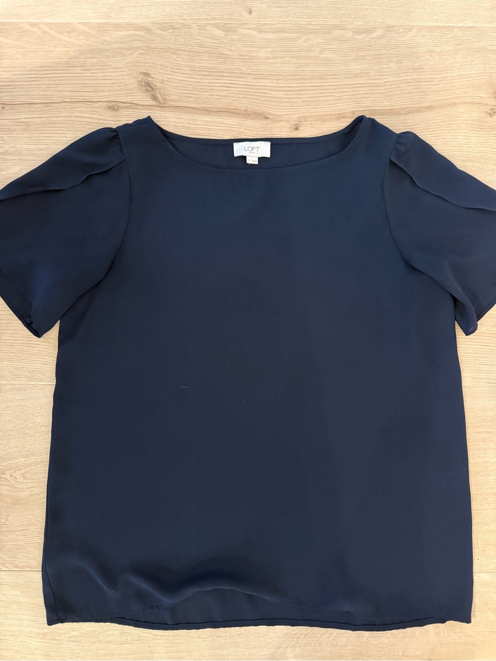 LOFT Navy Short-Sleeve Puff-Sleeve Blouse